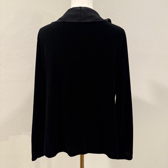 Jaclyn Smith Black Velvet Ruffle V Neck Long Sleeve Top Large Whimsigoth Witchy - Picture 2 of 6